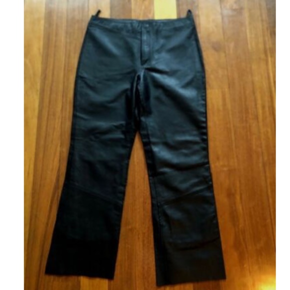 Guess Black Cropped, Wide Leg, High-Rise Lined Leather Pants Size 6